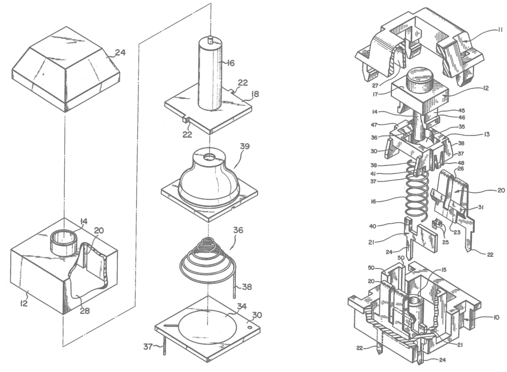 Explosion diagram of a Topre and MX switch
